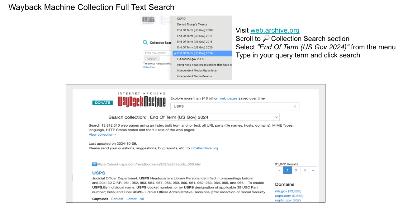 EOT collection search in Wayback Machine